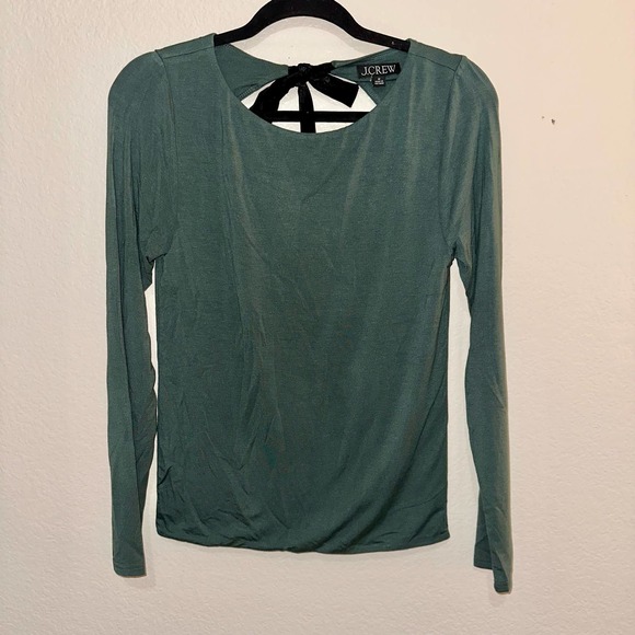 NWT J. Crew Green Pine Solid Open Back Velvet Bow FormKnit Long Sleeve Top Med - Picture 5 of 16